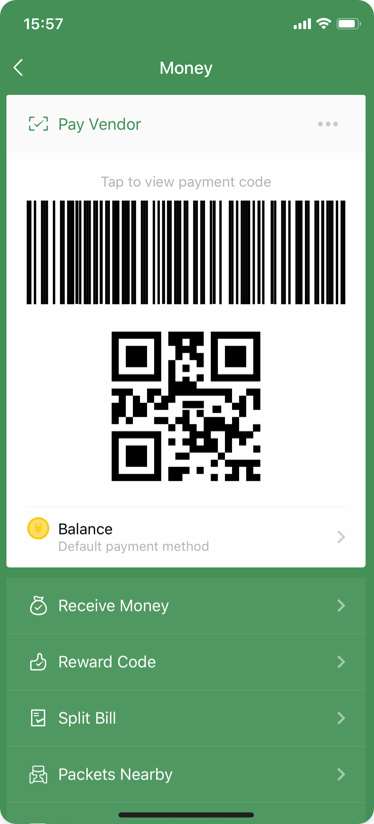 User opens WeChat and displays their Quick Pay code